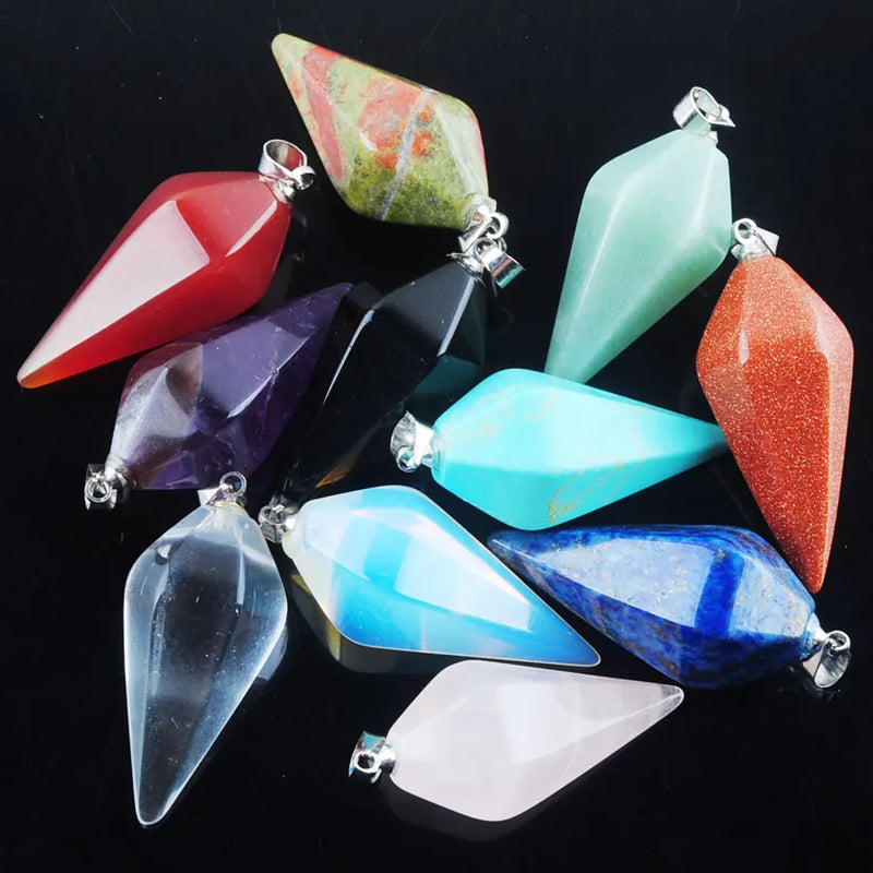 5Pcs Natural Amethyst Lapis Gemstone Pendants Pyramid Chakra Amulet