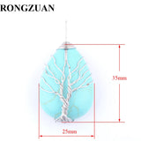 5Pcs Water Drop Tree of Life Pendants Silver Wire Wrap Weave Natural Stone Beads