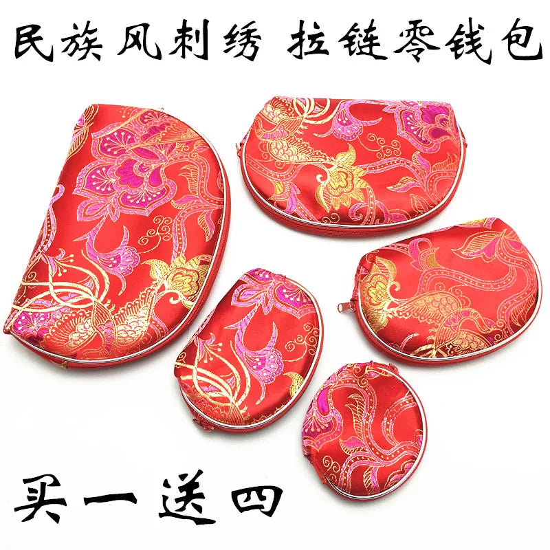 5-Piece Silk Satin Handbags Wallet Jewelry Bags Set