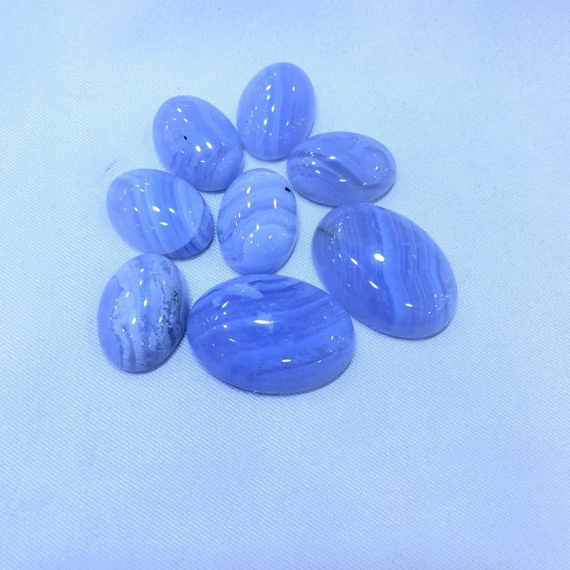 5pcs Natural Lace Agate,Blue Chalcedony Bead Cabochons Oval Gem stone Ring Face