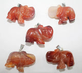 5pcs Natural Red Agates Crystal Stone Pink Crystal Hand-Carved Elephant Pendant
