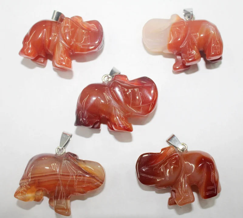 5pcs Natural Red Agates Crystal Stone Pink Crystal Hand-Carved Elephant Pendant