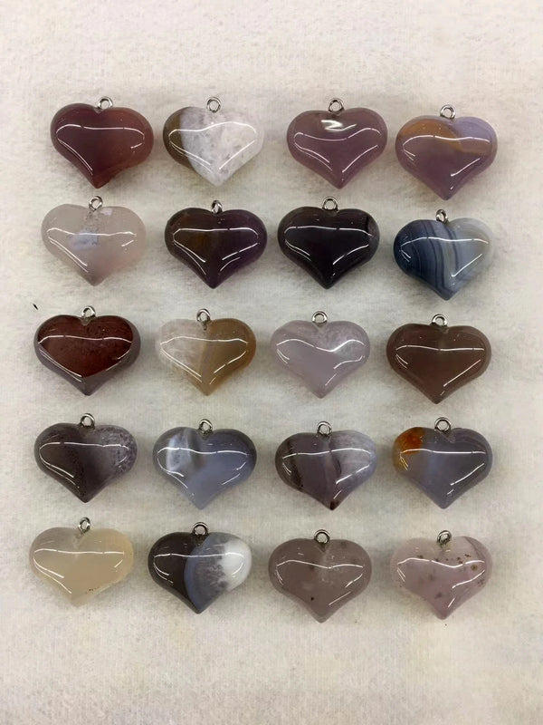 5pcs Natural Quartz Agate Bead Pendant, 20x25mm Hearts Gem Stones