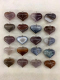 5pcs Natural Quartz Agate Bead Pendant, 20x25mm Hearts Gem Stones
