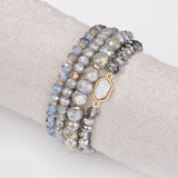 Layered Stretch Beaded Hexagon Druzy Stone Bracelets Set