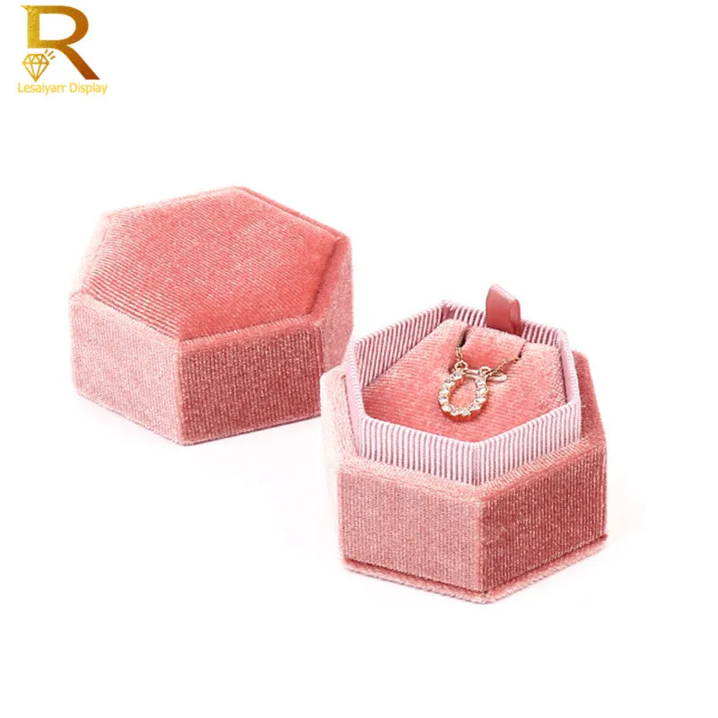 Vintage Velvet Ring Box Double Slots Wedding Ring Storage Box