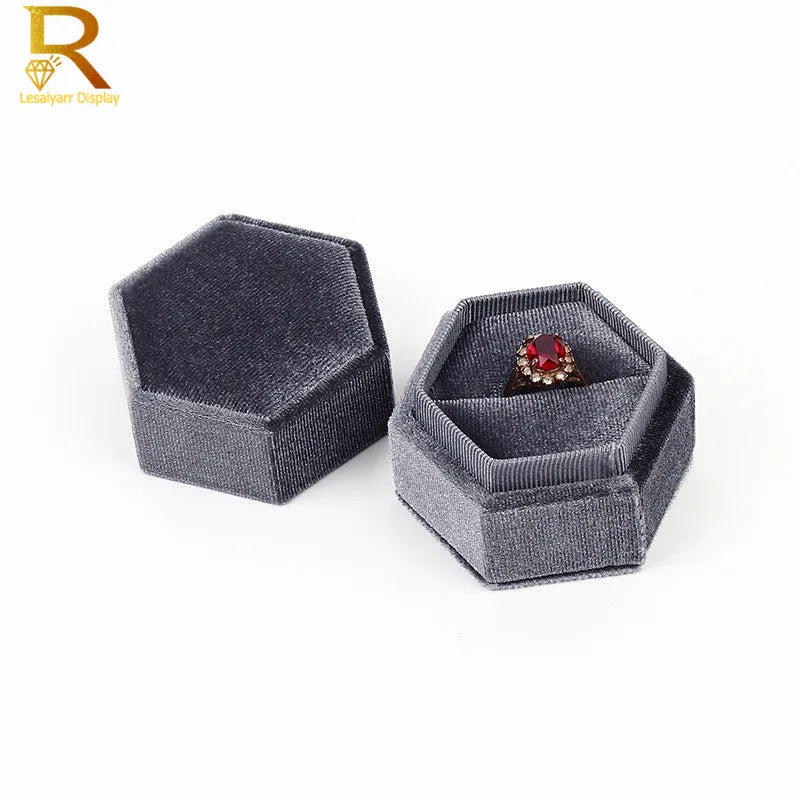 Vintage Velvet Ring Box Double Slots Wedding Ring Storage Box