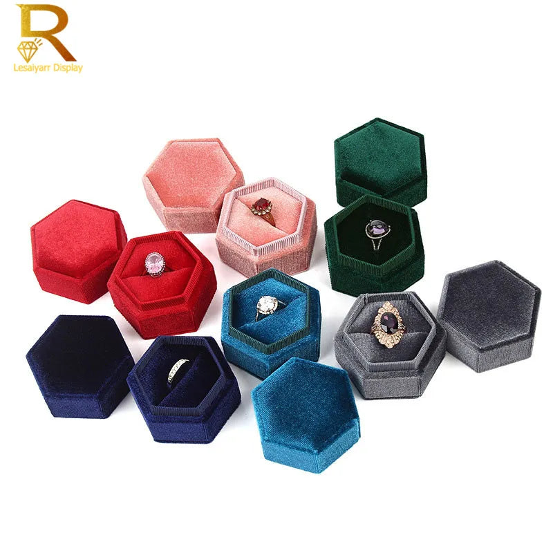 Vintage Velvet Ring Box Double Slots Wedding Ring Storage Box