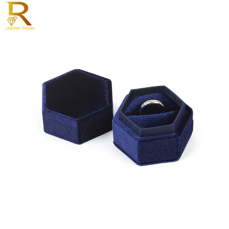 Vintage Velvet Ring Box Double Slots Wedding Ring Storage Box