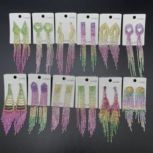 6 Pairs Gradient Rhinestone Tassel Earrings Bridal Jewelry