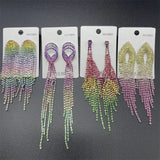 6 Pairs Gradient Rhinestone Tassel Earrings Bridal Jewelry