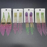 6 Pairs Gradient Rhinestone Tassel Earrings Bridal Jewelry