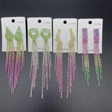 6 Pairs Gradient Rhinestone Tassel Earrings Bridal Jewelry