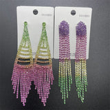 6 Pairs Gradient Rhinestone Tassel Earrings Bridal Jewelry