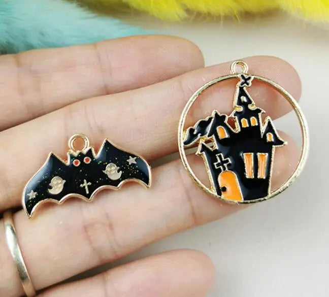 60 Pcs Halloween Bat Haunted House Charm Pendants for Jewelry Making