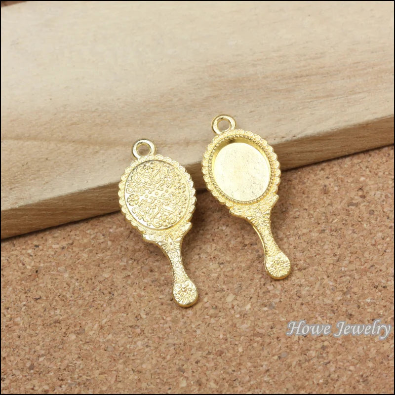 60pcs Enamel Alloy Gold-color Mirror Pendants Charms for DIY Jewelry Making