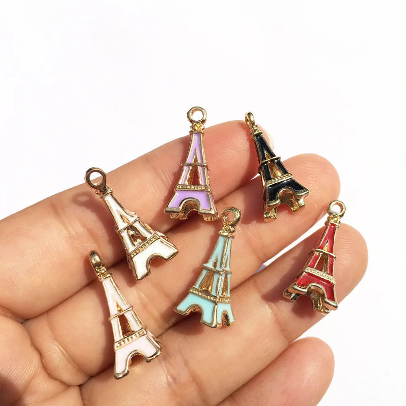 60PCS Eiffel Tower Enamel Charms Oil Drop Plated Jewelry