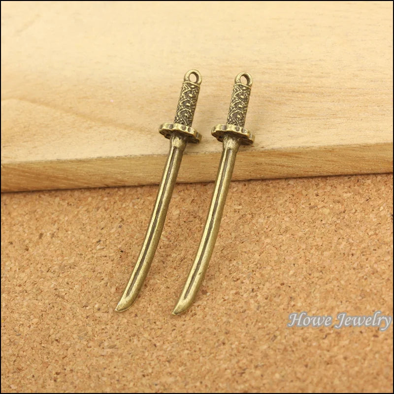 65 pcs Vintage Charms Samurai sword Pendant Antique bronze DIY Jewelry Making