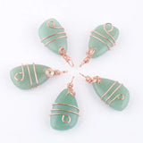 6Pcs Aventurine Stone Pendant Copper Wire Wrap Rose TN4172