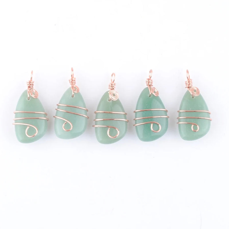 6Pcs Aventurine Stone Pendant Copper Wire Wrap Rose TN4172