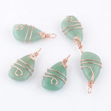 6Pcs Aventurine Stone Pendant Copper Wire Wrap Rose TN4172