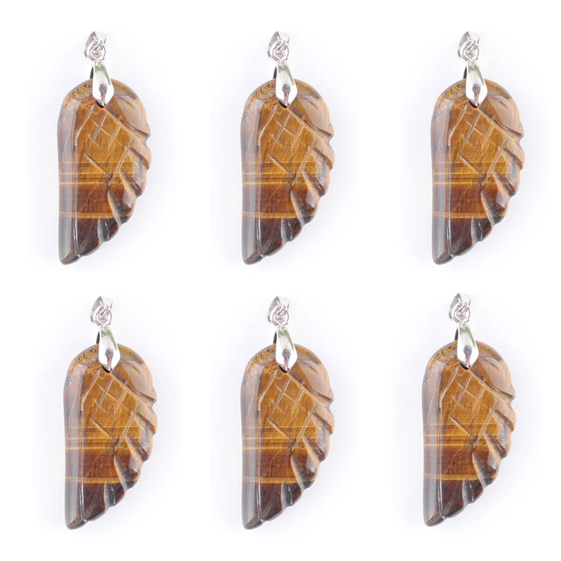 6Pcs Tiger's Eye Angel Wings Pendants for Jewelry Making