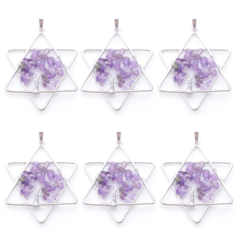 6Pcs Amethyst Tree of Life Pendants Chakra Reiki Star Jewelry