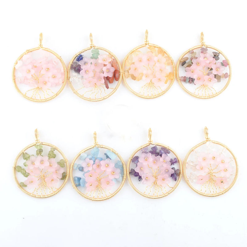 6Pcs 7 Chakra Tree Of Life Copper Wrapped Charms