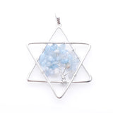 6Pcs Aquamarine Tree Of Life Star Pendants Wire Wrapped for Jewelry Making