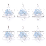 6Pcs Aquamarine Tree Of Life Star Pendants Wire Wrapped for Jewelry Making