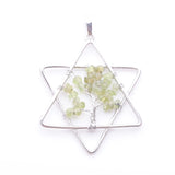 6Pcs Tree of Life Pendants Natural Gem Chips Olivine Chakra Reiki Star Merkaba