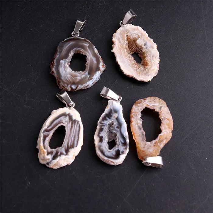6pcs Natural Agates Necklace Pendant Irregular Shape Stone Pendant