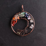 7 Chakra Quartz Copper Wrap Tree of Life Pendant