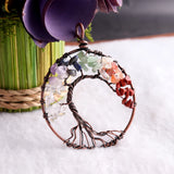 7 Chakra Quartz Copper Wrap Tree of Life Pendant