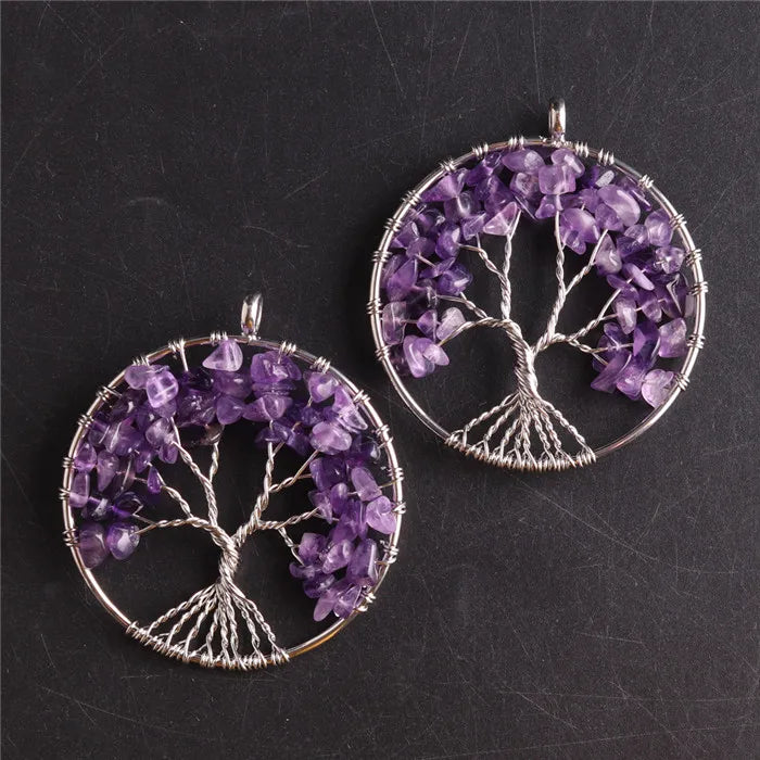 7 Chakra Quartz Wrap Tree of Life Pendant for Women