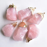 6pcs Natural Pink Quartz Stone Irregular Pendants for Jewelry Making