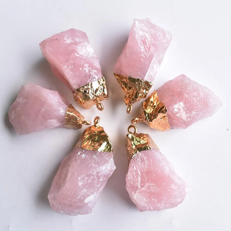 6pcs Natural Pink Quartz Stone Irregular Pendants for Jewelry Making