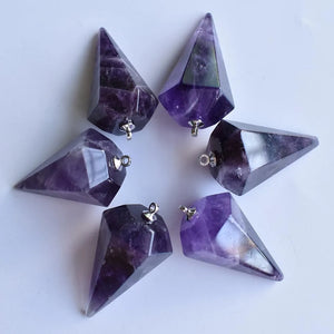 6pcs Natural Amethyst Pyramid Shape Pendants 18x36mm for Necklace