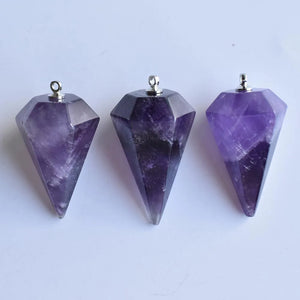 6pcs Natural Amethyst Pyramid Shape Pendants 18x36mm for Necklace