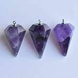 6pcs Natural Amethyst Pyramid Shape Pendants 18x36mm for Necklace