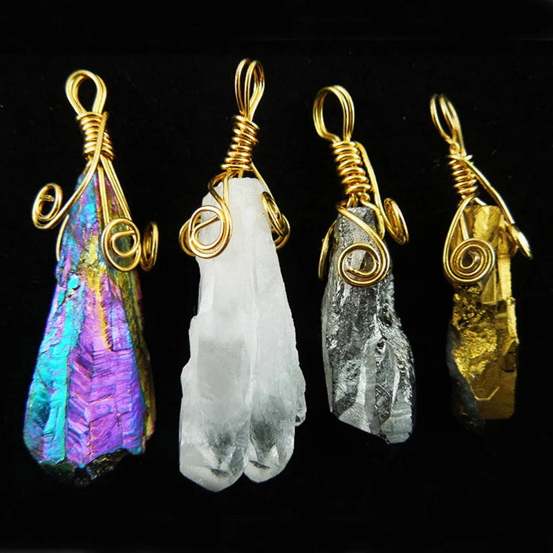 6pcs Natural Stone Titanium Teardrop Rainbow Quartz Charms Pendant Necklaces 