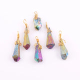 6pcs Natural Stone Titanium Teardrop Rainbow Quartz Charms Pendant Necklaces 