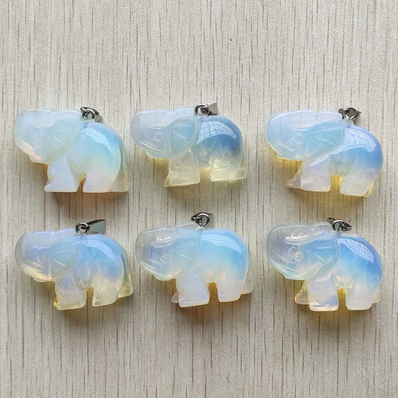 6pcs/lot Opal Stone Elephant Charms Pendants for Necklace Making