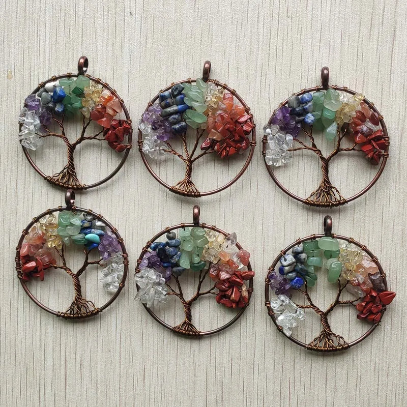 7 Chakra Stone Tree of Life Pendants - 6pcs/lot