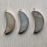 6pcs Natural Amazonite Stone Moon Pendants Gold-Plated for Jewelry Making
