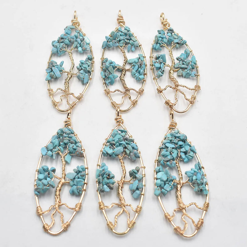 6pcs Turquoise Horse Eye Tree Life Pendant for Jewelry Making