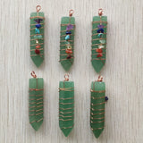6pcs Natural Green Aventurine Arrow 7 Chakras Pendant for Necklace