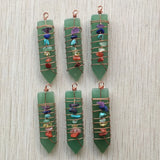 6pcs Natural Green Aventurine Arrow 7 Chakras Pendant for Necklace