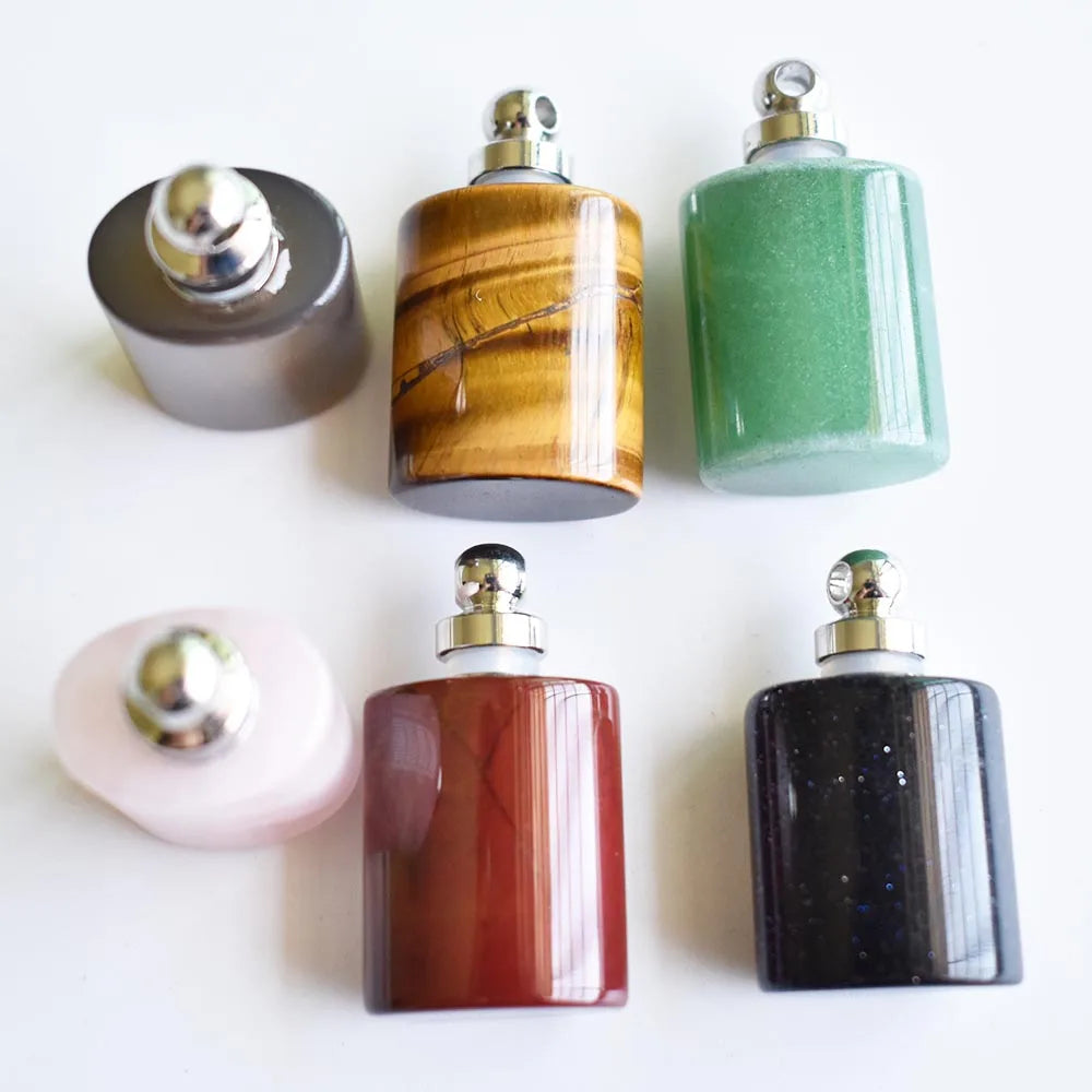 6pcs Natural Stone Perfume Bottle Necklace Pendants for Jewelry Making