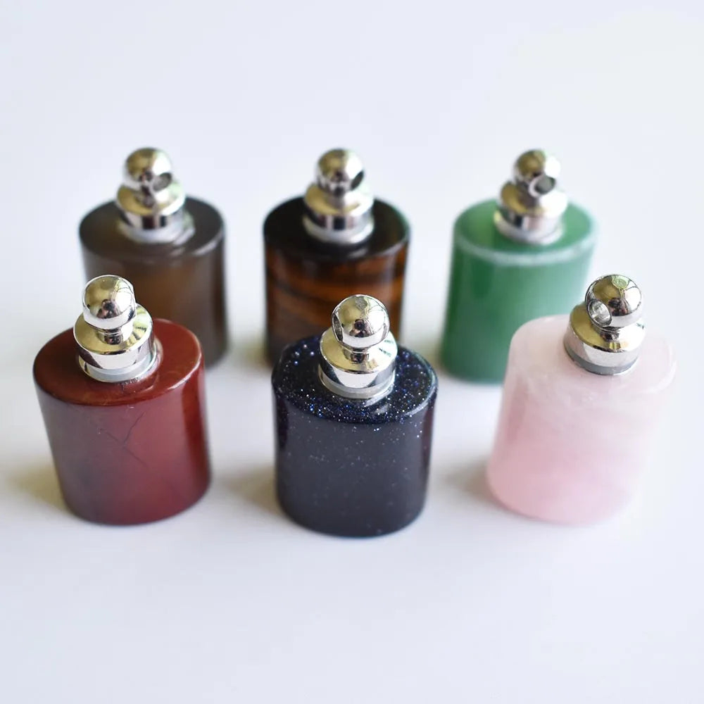 6pcs Natural Stone Perfume Bottle Necklace Pendants for Jewelry Making